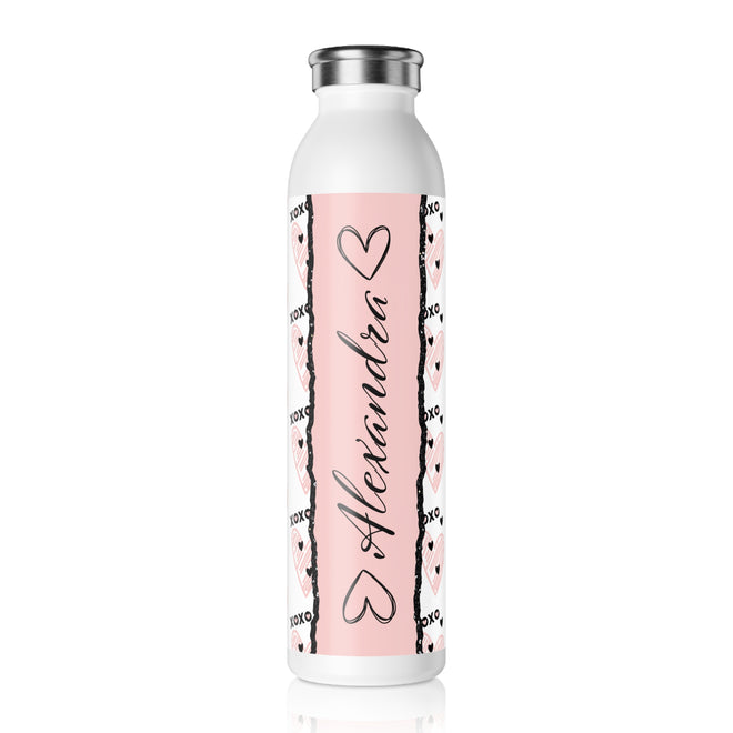 Personalisierbare Edelstahl-Wasserflasche – XOXO Herz-Design in Rosa & Schwarz – mit Wunsch-Namen