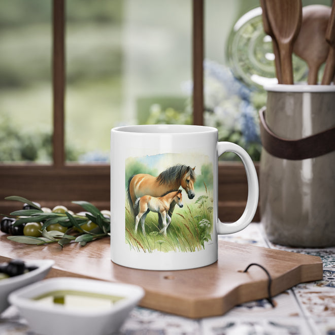 Aquarell Tasse – Stute und Fohlen