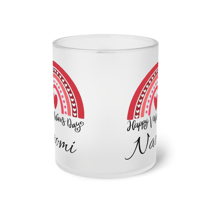 Personalisierbare Frostglas-Tasse – Happy Valentine's Day Design mit Herz & Name