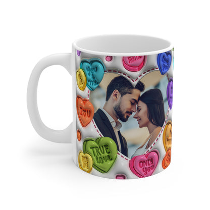 Personalisierbare Tasse – Fototasse mit Bild & buntem Herz-Design – Perfekt für Valentinstag & Liebesgeschenke