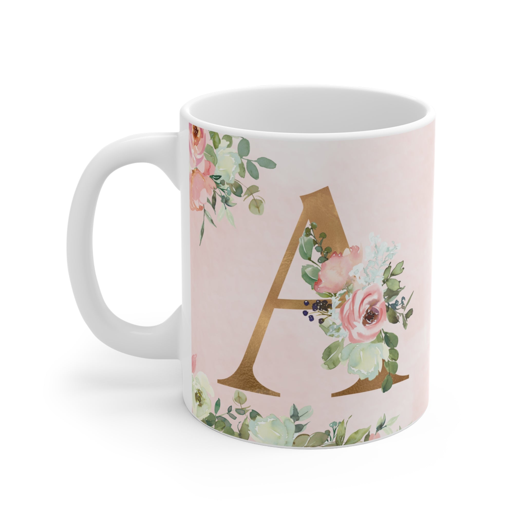 Rosen Monogramm-Tasse mit Ihrem Wunschnamen