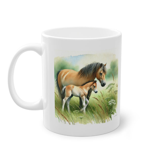 Aquarell Tasse – Stute und Fohlen