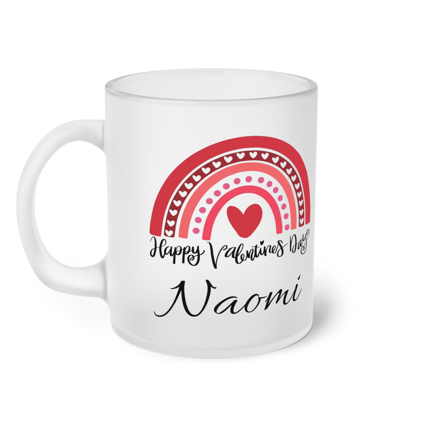 Personalisierbare Frostglas-Tasse – Happy Valentine's Day Design mit Herz & Name