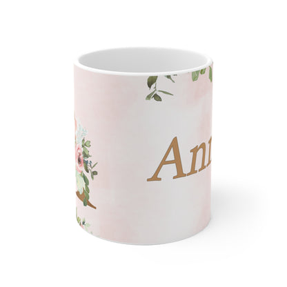 Rosen Monogramm-Tasse mit Ihrem Wunschnamen