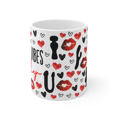 Erotische Tasse – Good Vibes Only – Kaffeetasse mit Herz-, Kuss- und Erotik-Design – Spaßiges Geschenk