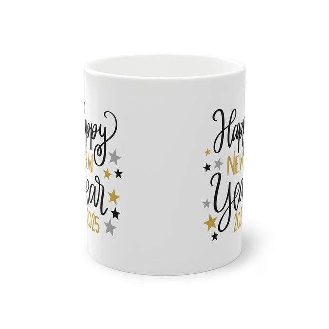 Happy New Year 2025 Tasse – Elegantes Sternen-Design in Schwarz, Gold & Silber – Perfekt für Neujahrs-Geschenke & Silvester