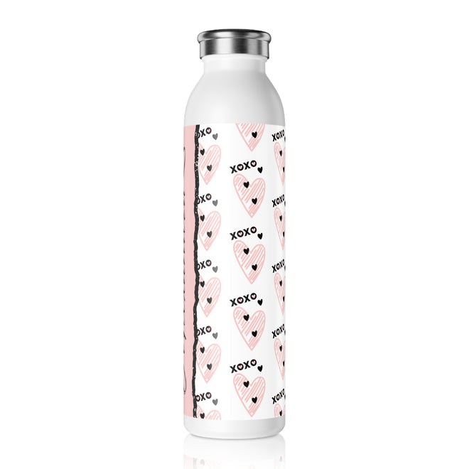 Personalisierbare Edelstahl-Wasserflasche – XOXO Herz-Design in Rosa & Schwarz – mit Wunsch-Namen