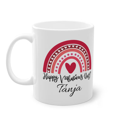 Personalisierbare Tasse – Happy Valentine's Day Design mit Herz & Name – Hochwertige Keramik