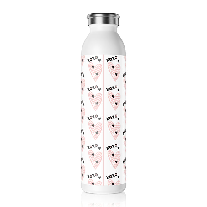 Personalisierbare Edelstahl-Wasserflasche – XOXO Herz-Design in Rosa & Schwarz – mit Wunsch-Namen