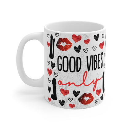 Erotische Tasse – Good Vibes Only – Kaffeetasse mit Herz-, Kuss- und Erotik-Design – Spaßiges Geschenk