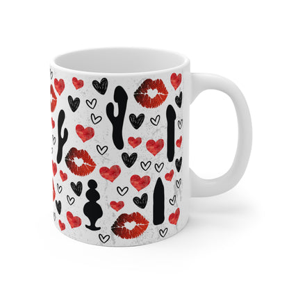 Erotische Tasse – Good Vibes Only – Kaffeetasse mit Herz-, Kuss- und Erotik-Design – Spaßiges Geschenk