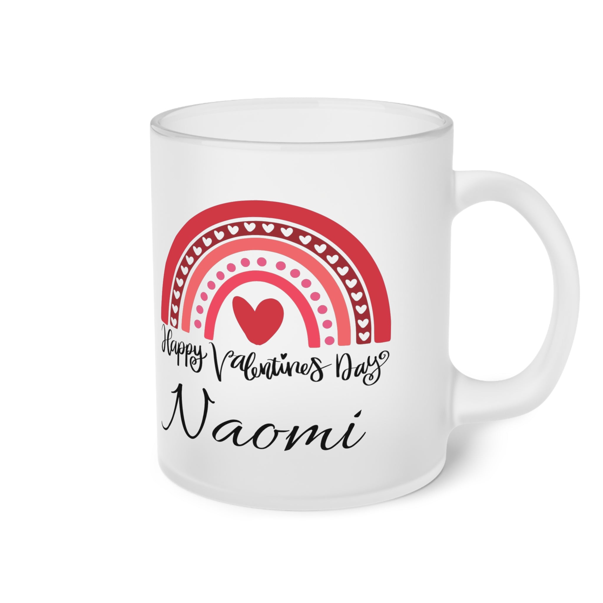 Personalisierbare Frostglas-Tasse – Happy Valentine's Day Design mit Herz & Name