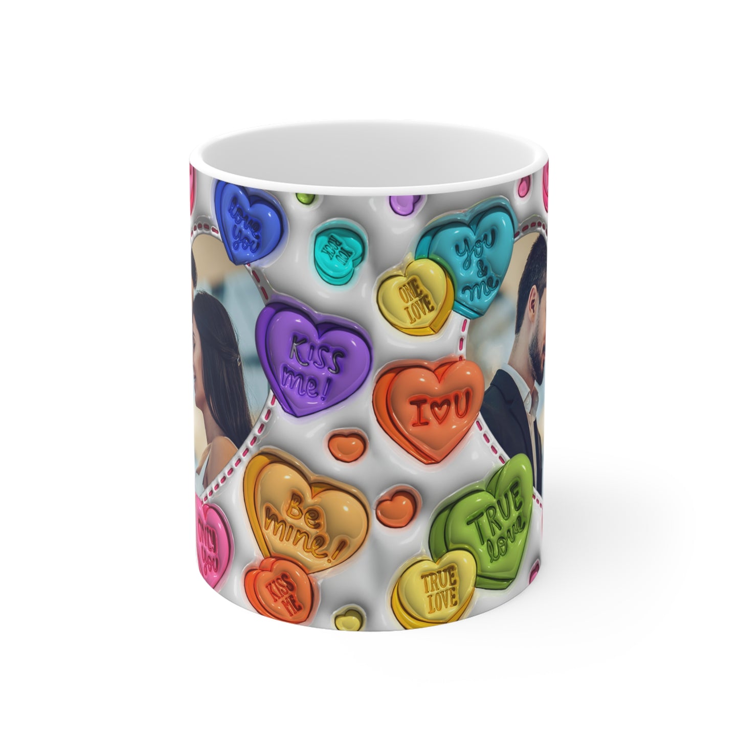 Personalisierbare Tasse – Fototasse mit Bild & buntem Herz-Design – Perfekt für Valentinstag & Liebesgeschenke