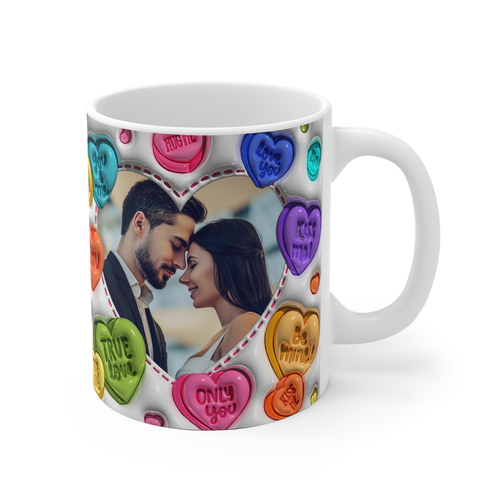 Personalisierbare Tasse – Fototasse mit Bild & buntem Herz-Design – Perfekt für Valentinstag & Liebesgeschenke