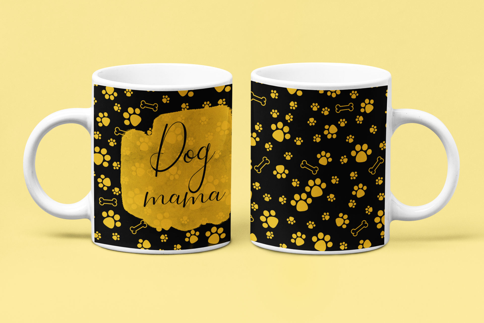 Dog Mama Tasse – Pfotenabdruck & Knochenmuster für Hundeliebhaber